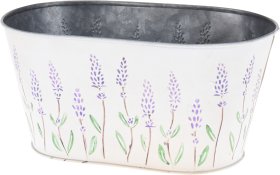 Lauko vazonas, su gėlių motyvais, ovalus, baltos sp., 24 x 19,5 x 9,5 cm.