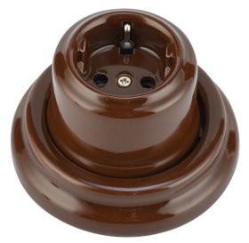 Kištukinis lizdas retro ELECTRALINE, su rėmeliu, 1 vietos, su įžeminimu, paviršinis, rudos sp.