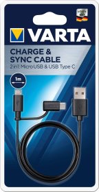 USB-micro USB/Type C laidas VARTA, 1m, juodos spalvos, 57948101401