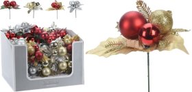 Kalėdinė dekoracija ant pagaliuko, 4 dizainai, raudonos, aukso, sidabro sp.,  22 cm