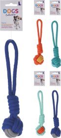 Žaislas šunims, virvė su kamuoliuku, skirtingų spalvų, ilgis 25 cm