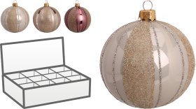 Eglutės žaisliukas, 3 skirtingos spalvos, su dryželiais, skersmuo 10 cm