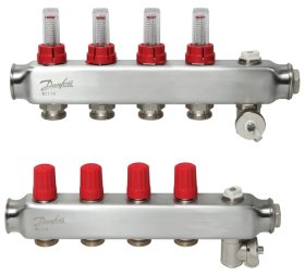 Grindinio šildymo kolektorius, DANFOSS SSM-4F, 1", 4 žiedų, reguliuojamas, plieninis, su debitomačiais, 088U0754