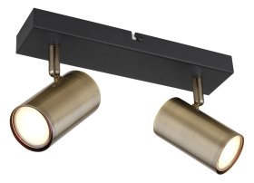 Kryptinis šviestuvas GLOBO Robby, GU10, 2 x 35W, 230V, metalinis, matinės juodos, antikvarinio žalvario sp., 60 x 120 x 260 mm, 57911-2M