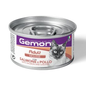 Konservuotas kačių ėdalas GEMON, suaugusioms katėms su lašiša ir vištiena, 85 g 