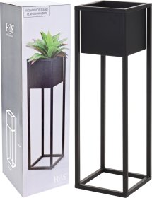 Vazonas ant metalinio stovo, juodos sp., 22,5 x 22,5 x 71 cm.