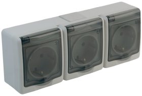 Kištukinis lizdas PAWBOL Beta, 3 vietų, paviršinis, su įž., IP44, pilkos sp., permatomu dangteliu, D.3615SGGG/1
