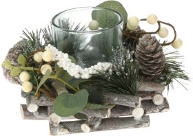 Kalėdinė žvakidė su vainiku, 6,5 cm skersmens žvakei