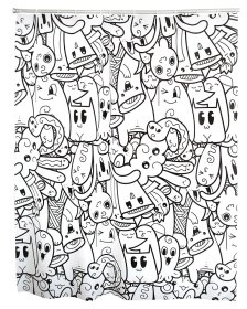 Vonios užuolaida RIDDER DOODLE, 180 x 200 cm, balta/juoda, vinilinė, 100% PEVA, 3123310