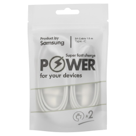 Įkrovimo laidas SAMSUNG, 3A, Type-C, laido ilgis 1,8 m, komplekte 2 vnt., baltos sp.