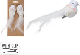 Kalėdinė dekoracija Paukštukai, prisegama, baltos sp., 4 x 5 x 16 cm, rinkinys (2 vnt.)