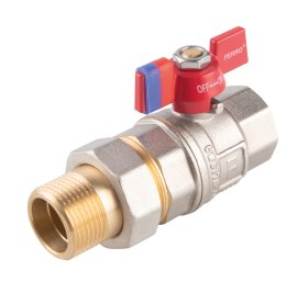 Pilno pralaidumo rutulinis ventilis FERRO Power, trumpa rankena, vidus-išorės, su veržiama jungtimi, 1/2 "