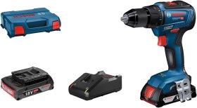 Akumuliatorinis bešepetėlinis gręžtuvas BOSCH Professional, GSR 18V-55, 2 x 18V, 2.0 Ah akumuliatoriai, kroviklis, 55 Nm, metalinis griebtuvas, L-BOXX lagaminas