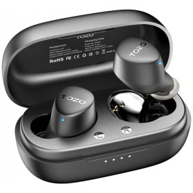 Įkraunamos belaidės ausinės TOZO Agile Dots, IPX5 atsparumas vandeniui, TWS, Bluetooth 5.3., pilnai pakrautos ausinės su dėklu veikia 22 val., juodos sp., A00E1
