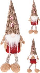 Kalėdinė dekoracija Nykštukas, sėdintis, smėlio sp., 2 dizainai, 16 x 10 x 57 cm