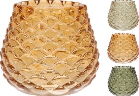 Žvakidė, stiklas, 3 skirtingos spalvos: žalia, tamsi žalia, ruda, 74 x 74 x 65 mm