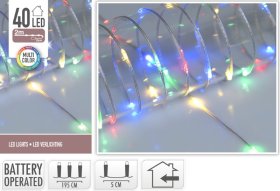 LED girlianda, 40 LED lempučių, RGB (spalvota), ilgis 2 m