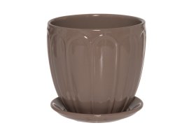 Kambarinis keraminis vazonas 4Living Curly, su lėkštute, rudos sp., 15 x 15 x 15 cm.