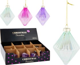 Eglutės žaisliukas, stiklas, deimanto formos, 3 skirtingos sp., 6,8 x 6,8 x 8,9 cm