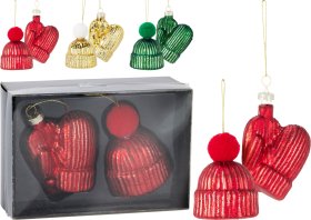 Eglutės žaisliukai Pirštinė ir kepurė, stiklas, 3 skirtingos sp., rinkinys 2 vnt.