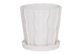 Kambarinis keraminis vazonas 4Living Curly, su lėkštute, baltos sp., 15 x 15 x 15 cm.