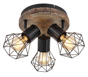 Kryptinis šviestuvas GLOBO Priska, E27, 3 x 60W, 230V, metalinis, su medžiu, juodos sp., 300 x 300 x 300 mm, 54017W-3