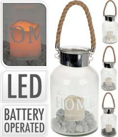 Žibintas su LED ir akmenukų dekoracija, 3- jų dizainų, 17 x 30 cm