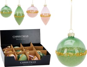 Eglutės žaisliukas, stiklas, 2 skirtingos sp., 2 skirtingi dizainai (kamuolys 8 cm, lašas 13 cm)