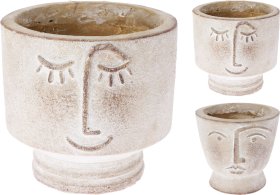 Lauko vazonas VEIDUKAS, 2 skirtingi dizainai, smėlinės sp., 18 x 18 x 19 cm.