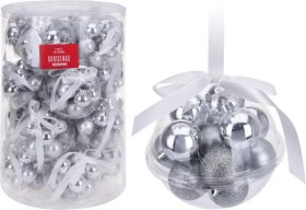 Eglutės žaisliukų rinkinys, burbule 14 vnt., sidabrinės sp., skersmuo 40 mm