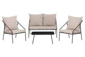 Lauko baldų komplektas 4LIVING Billy, komplektą sudaro 2 krėslai, dvivietė sofa ir stalas, rusvos sp.