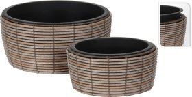 Lauko vazonas, pintas, plokščias, rudos sp., 44 x 44 x 21 cm.