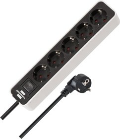 Ilgiklis BRENNENSTUHL Ecolor Extension, su jungikliu, su įž., 5 lizdai, 1,5m, 3x1,5, baltos, juodos sp.