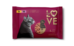 Konservuotas kačių ėdalas MY LOVE, su vištiena ir kalakutiena, 4x85 g