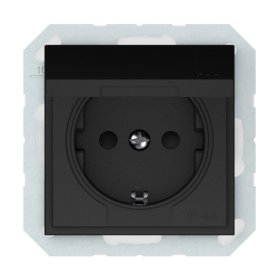 Kištukinis lizdas VILMA Qr1000 Rp16-003-22, 1 vietos, įleidžiamas, su įž., su klanda, IP44, matinės juodos sp.