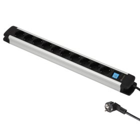 Ilgiklis ELECTRALINE ALUMINIUM PRO-LINE, 10 lizd., 2 m, su įž., su jungikliu, 3 x 1,5, 16A, su metaliniais kraštais, juodos/metalo sp., 62554