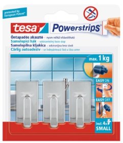 Klijuojami kabliukai TESA 57540, 3 Vnt., klasikiniai, chromo spalvos