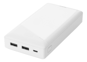 Išorinė baterija DELTACO Pb-A1002, Power Bank, 20000 mAh, 2xUSB-A 2.1 A / 10.5 W, 74 Wh, baltos sp.