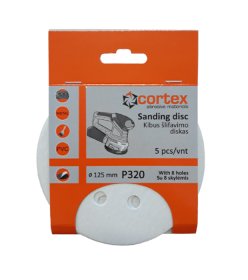 Šlifavimo diskas CORTEX, P320 125mm 8 skylės, 5 vnt.