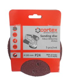 Šlifavimo diskas CORTEX, P24, 150 mm, 15 skylių, 5 vnt.