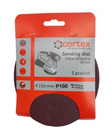 Šlifavimo diskas CORTEX, P100, 150 mm, 15 skylių, 5 vnt.
