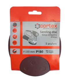 Šlifavimo diskas CORTEX, P180, 150 mm, 15 skylių, 5 vnt.
