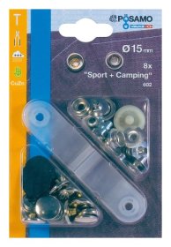 Kniedės POSAMO VAUKA Sport+Camping, 15mm, nikeliuotas žalvaris