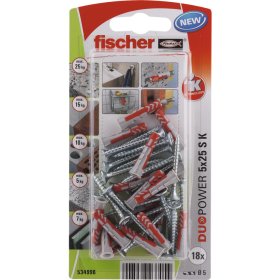Dvikomponenčiai kaiščiai FISCHER Duopower, su varžtu 5 x 25 mm, 18 vnt.