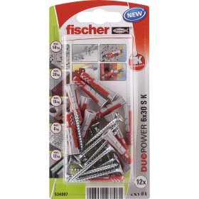 Dvikomponenčiai kaiščiai FISCHER Duopower, su varžtu 6 x 30 mm, 12 vnt.