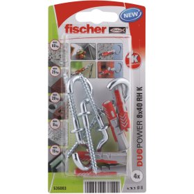 Dvikomponenčiai kaiščiai FISCHER Duopower, su C formos kabliu 8 x 40 mm, 4 vnt.