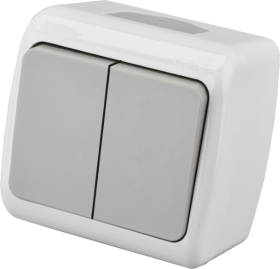 Jungiklis ORRO A550190004, 2 klavišų, paviršinis, IP44, 10A 250V, pilkos spalvos, E8005-02