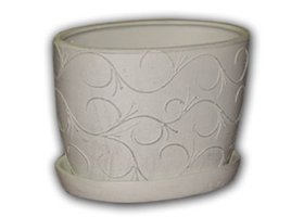 Keraminis vazonas ovalas su lėkšte, VO-1, aukštis 11 cm., skersmuo 13 / 8,5 cm.