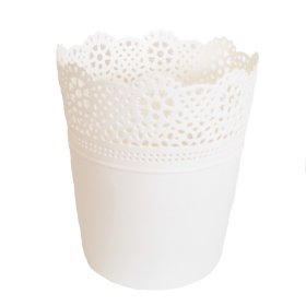Plastikinis kambarinis vazonas LACE, baltos sp., vazono skersmuo 14 cm.