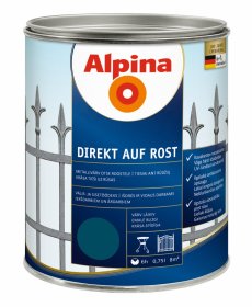 Antikoroziniai dažai ALPINA Direkt Auf Rost, ryškiai mėlynos spalvos, šilko blizgesio, tiesiai ant rūdžių, 0,75 l